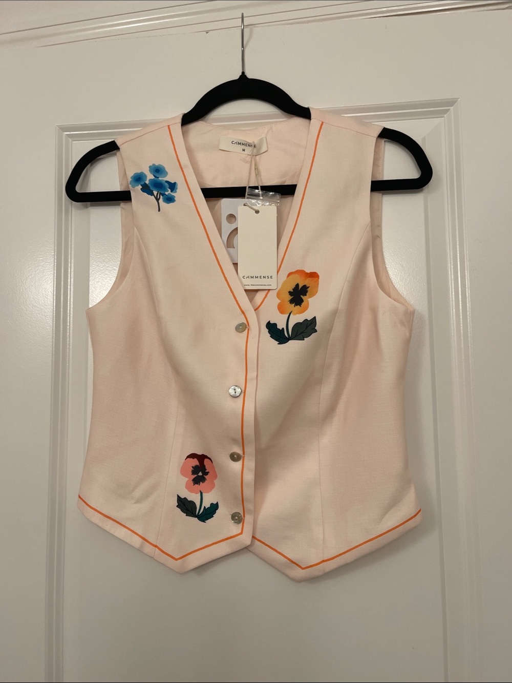 Cream Floral Embroidered V-Neck Camisole Vest